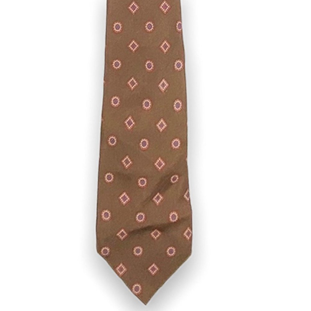Oscar de la Renta Mens Narrow Neck Tie Brown and Red 100% Silk Shapes